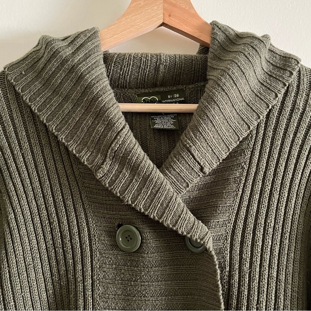 Ashley by 26 International USA Olive Green Button Up Hooded Cardigan - Picture 2 of 8